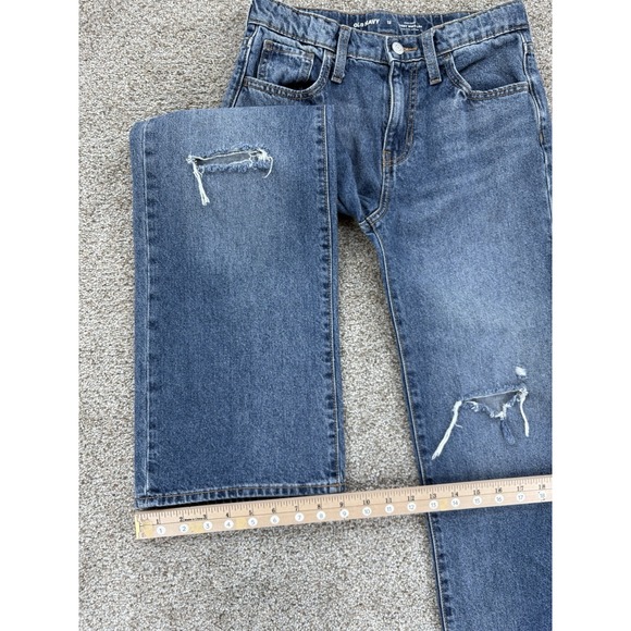 Old Navy Jeans Girls Jrs 12 Blue High Rise Baggy Wide Leg Adjustable Distressed - Picture 9 of 10